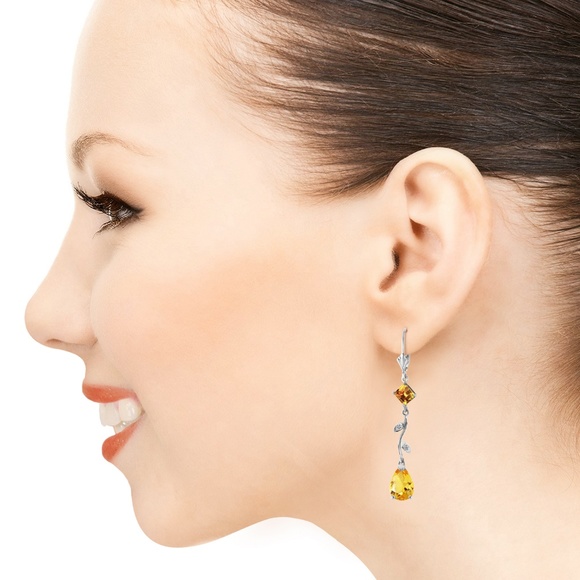 GOLD CHANDELIERS EARRING W/ DIAMONDS & CITRINES - Picture 3 of 6